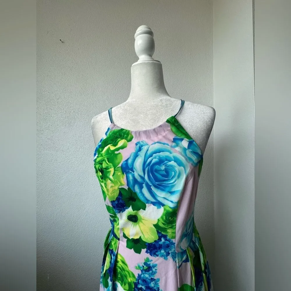 Antropologie Eva Franco Floral Pink Dress Halter Top Keyhole Rare Romantic SZ S